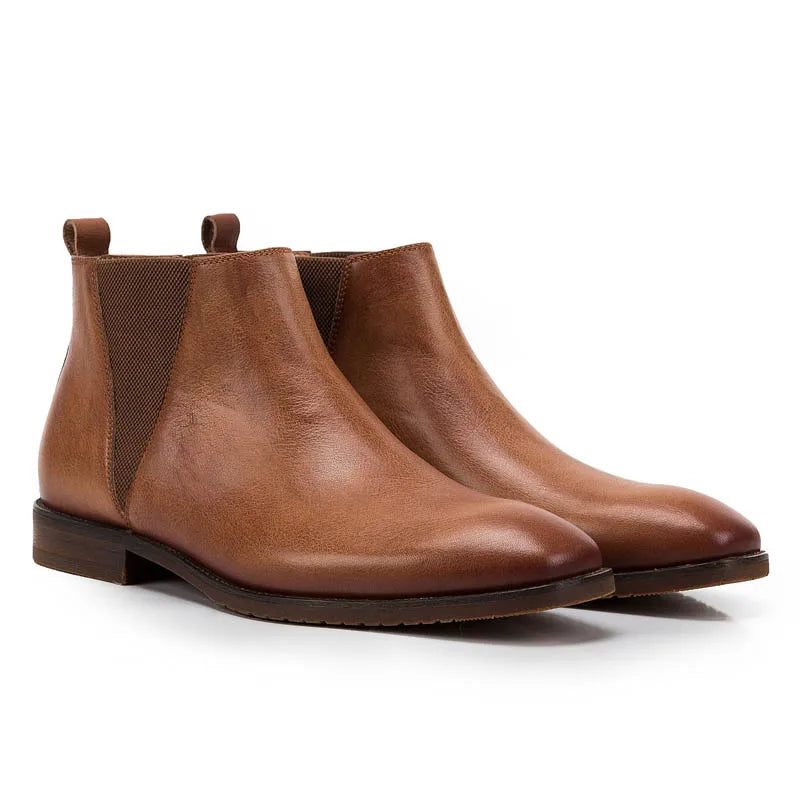 Vintage Äkta Läder Herr Brittisk Stil Ankel Chelsea Boots Mjukt Man Låg Klack Varm Andas Brun Fritidsskor - Brun