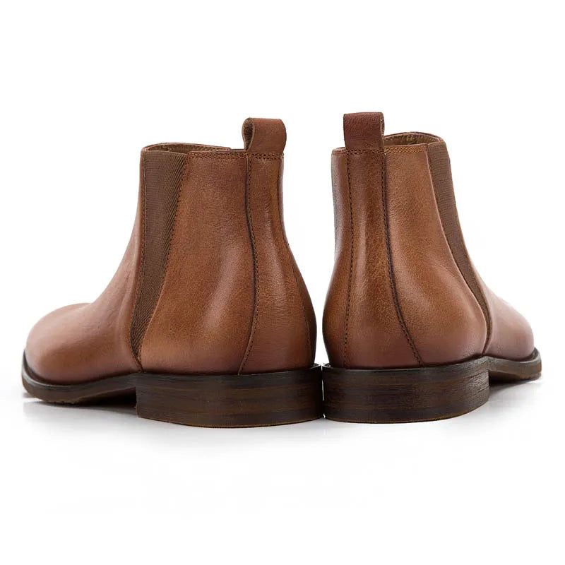 Vintage Äkta Läder Herr Brittisk Stil Ankel Chelsea Boots Mjukt Man Låg Klack Varm Andas Brun Fritidsskor - Brun