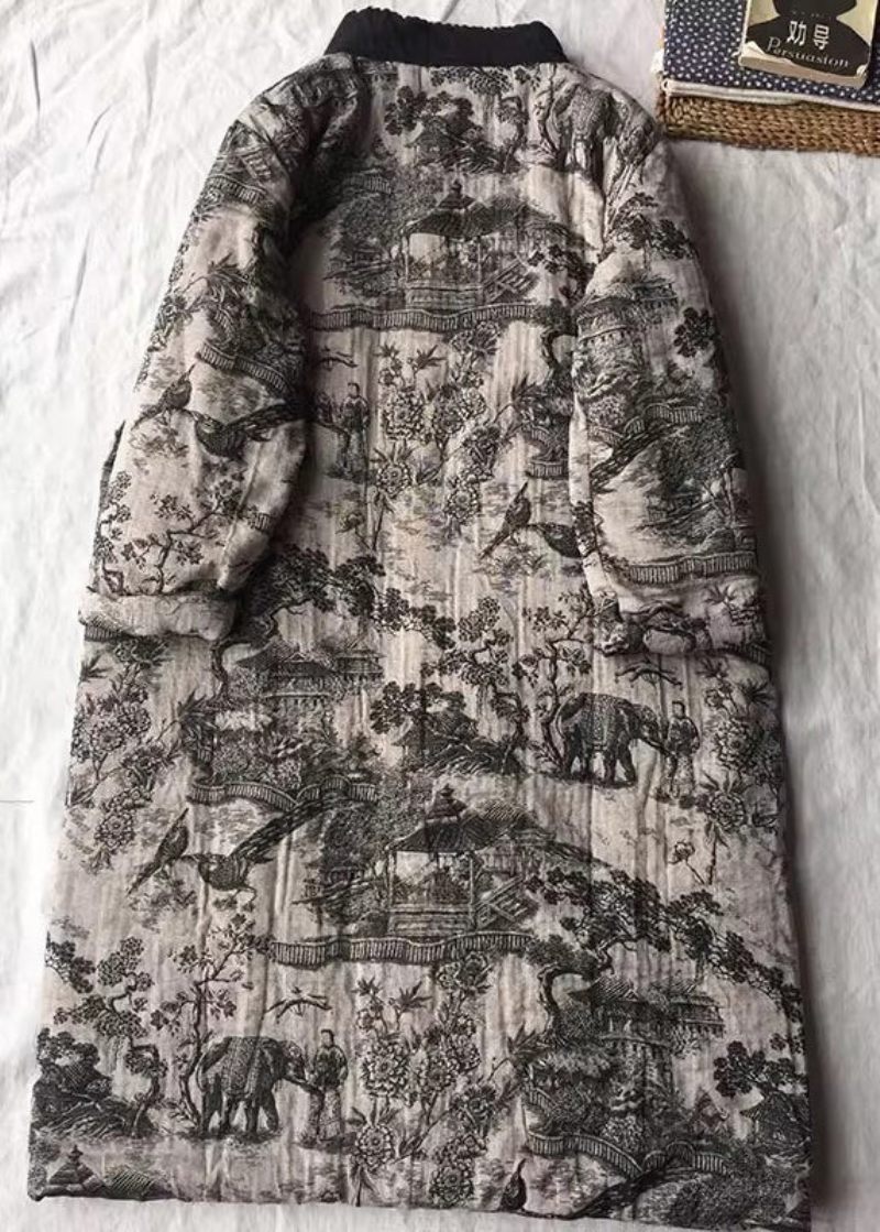 Vintage Aprikos Oversized Print Fin Bomullsfylld Långa Kappor Vinter - Dunjackor för kvinnor