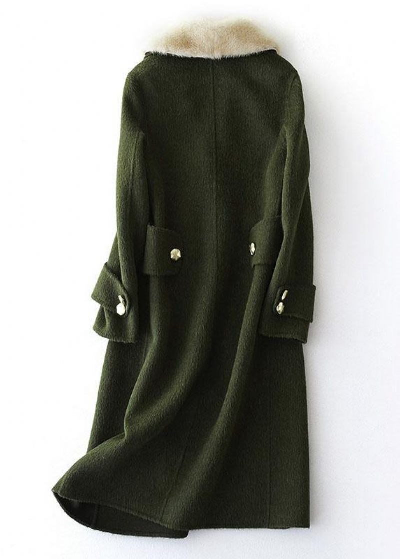 Vintage Armégrön Yllerockar Överdimensionerad Trenchcoat Pälskrage Damrockar Naggad - Trenchcoats för kvinnor