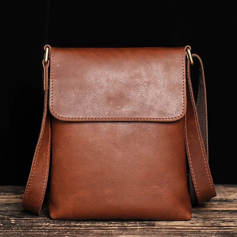 Vintage Axelväska Enkel Crossbody-väska Herrväska I Äkta Läder Stor Kapacitet Ipad-väska - Mörkbrun