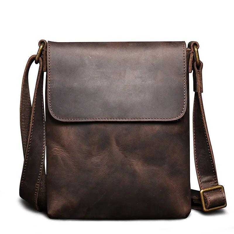 Vintage Axelväska Enkel Crossbody-väska Herrväska I Äkta Läder Stor Kapacitet Ipad-väska - Mörkbrun