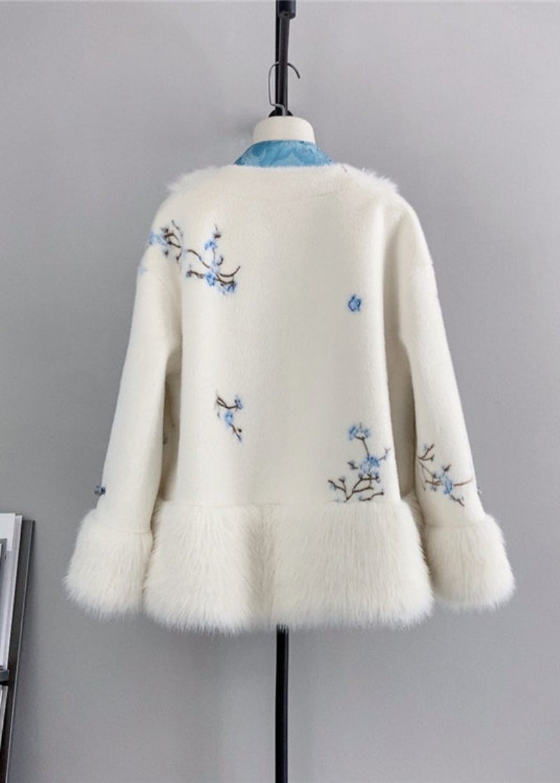 Vintage Blå V-hals Tofsad Kinesisk Knapp Ull Mink Cashmere Winter - Ullrockar för kvinnor