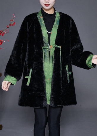 Vintage Black Oversized Patchwork Mink Velvet Coats Winter