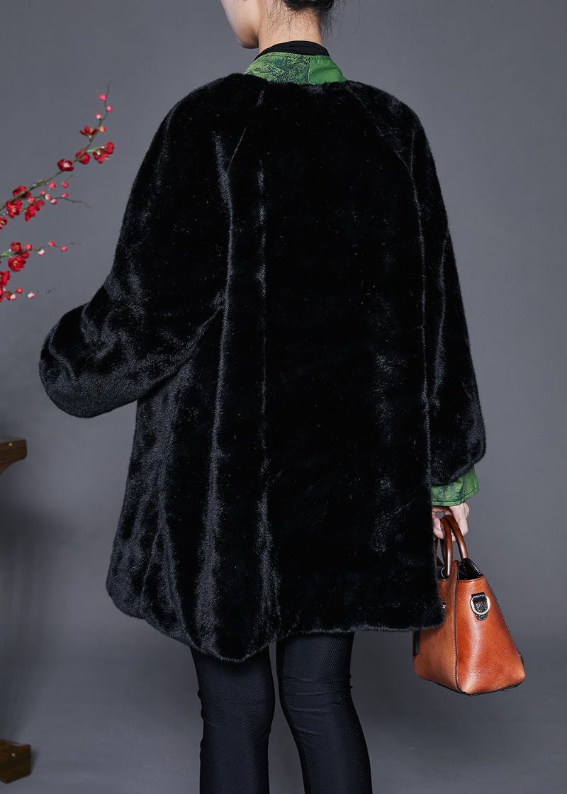 Vintage Black Oversized Patchwork Mink Velvet Coats Winter - Vinterkappor för kvinnor