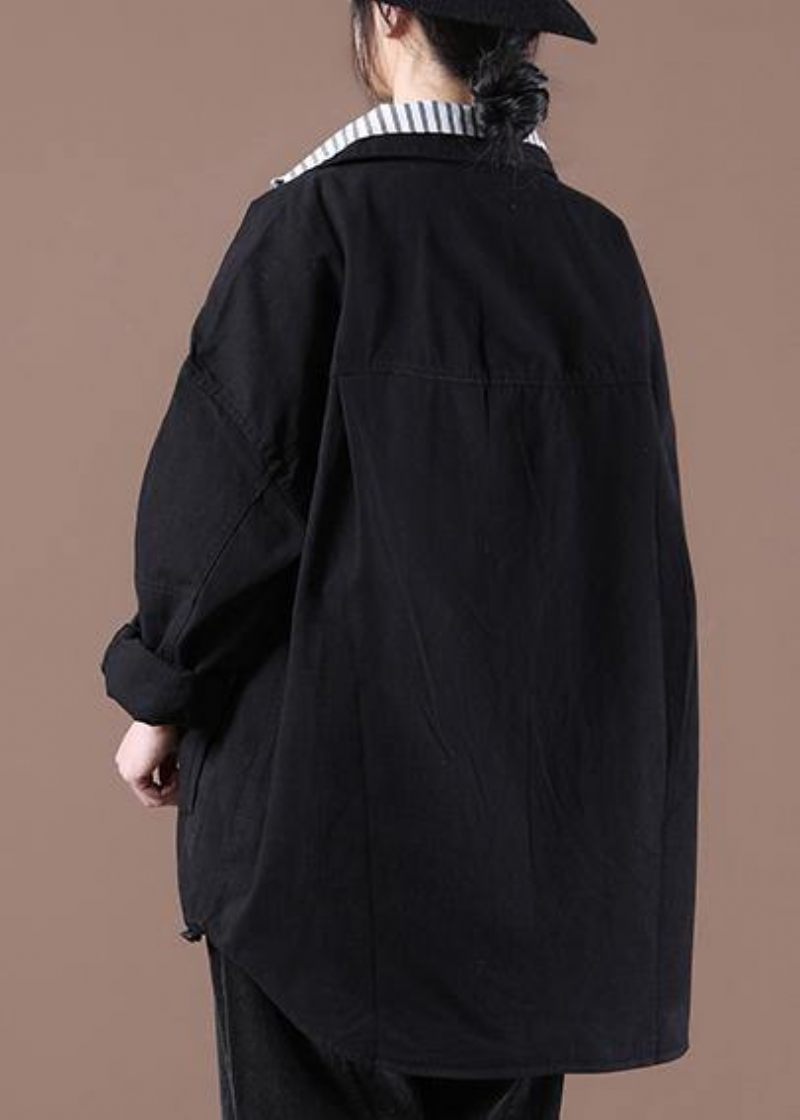 Vintage Black Pockets Coat Spring - Svart