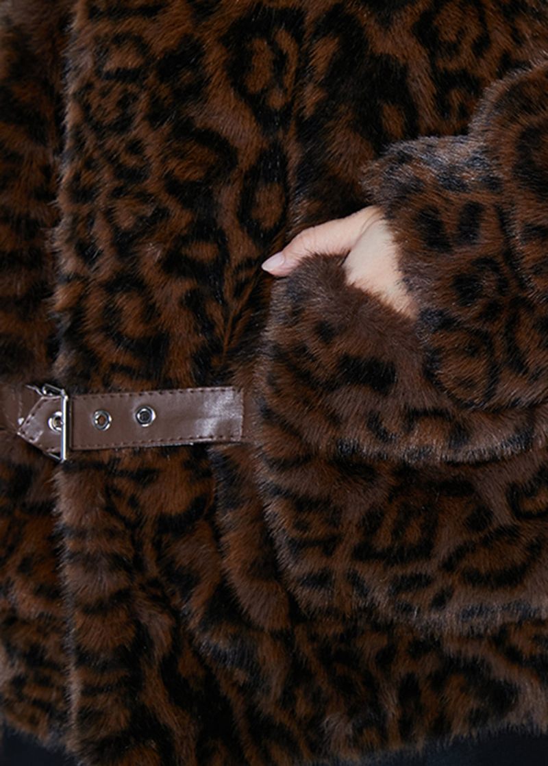 Vintage Brun Oversized Leopard Print Mink Velvet Jackor Spring - Vinterkappor för kvinnor