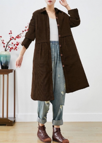 Vintage Choklad Varm Fin Bomullsfylld Corduroy Trenchcoats Vinter