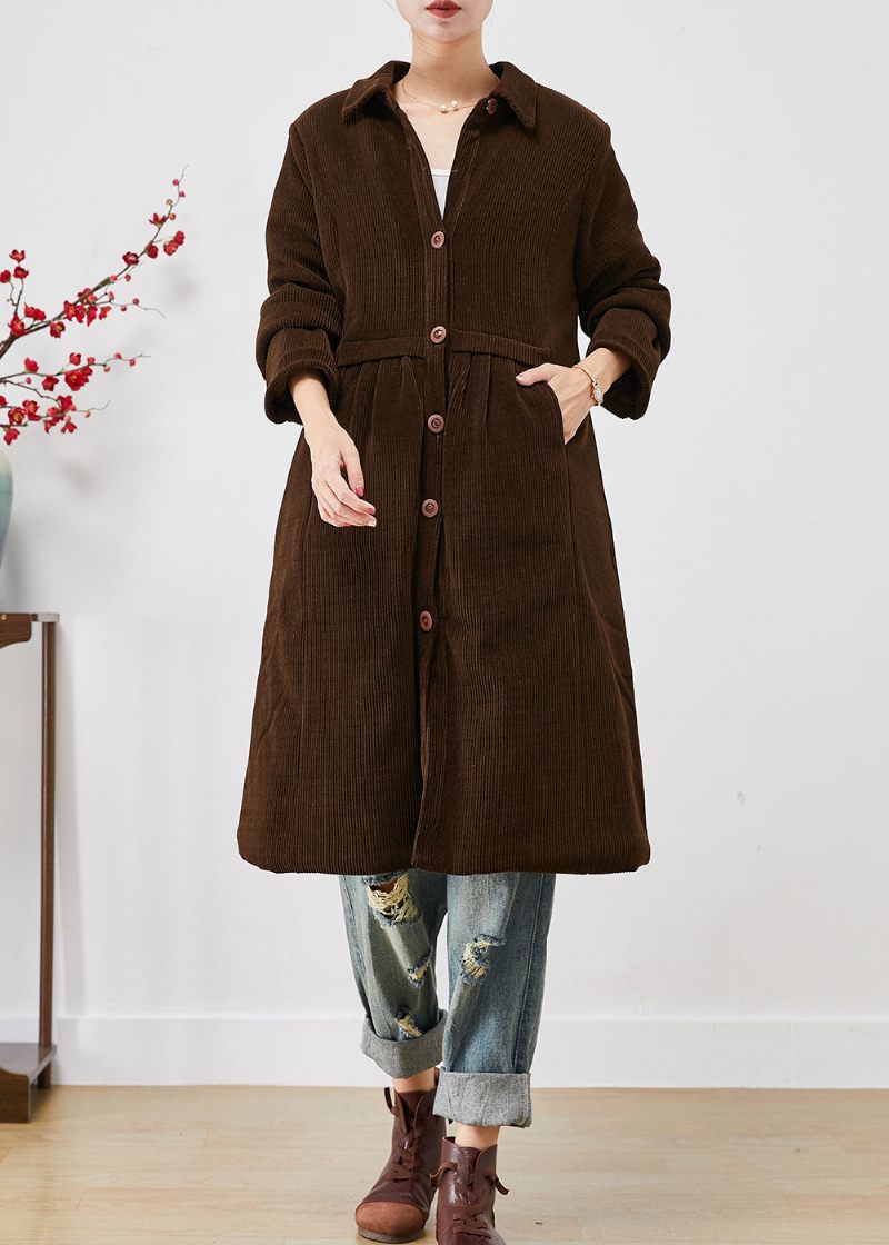 Vintage Choklad Varm Fin Bomullsfylld Corduroy Trenchcoats Vinter - Trenchcoats för kvinnor