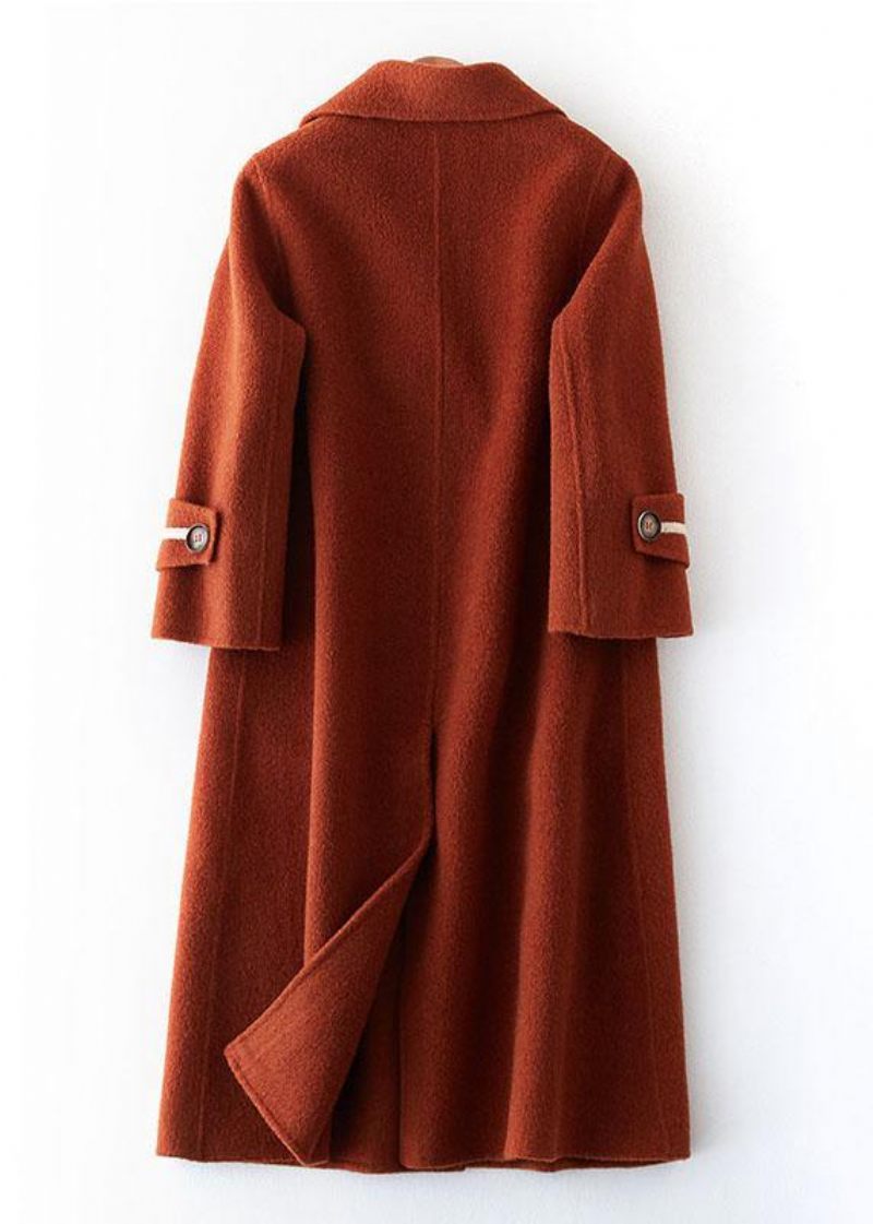 Vintage Choklad Yllekappor Dam Plus Size Lång Kappa Dubbelbröst Ytterkläder I Ylle Naggad - Trenchcoats för kvinnor