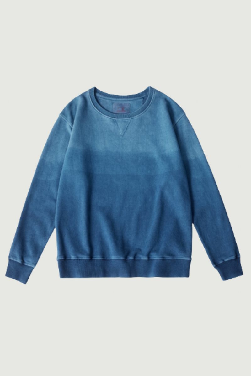 Vintage Gradient Sweatshirt Herr Ny Vår Höst Kammad Bomull Indigo Pullover Toppar