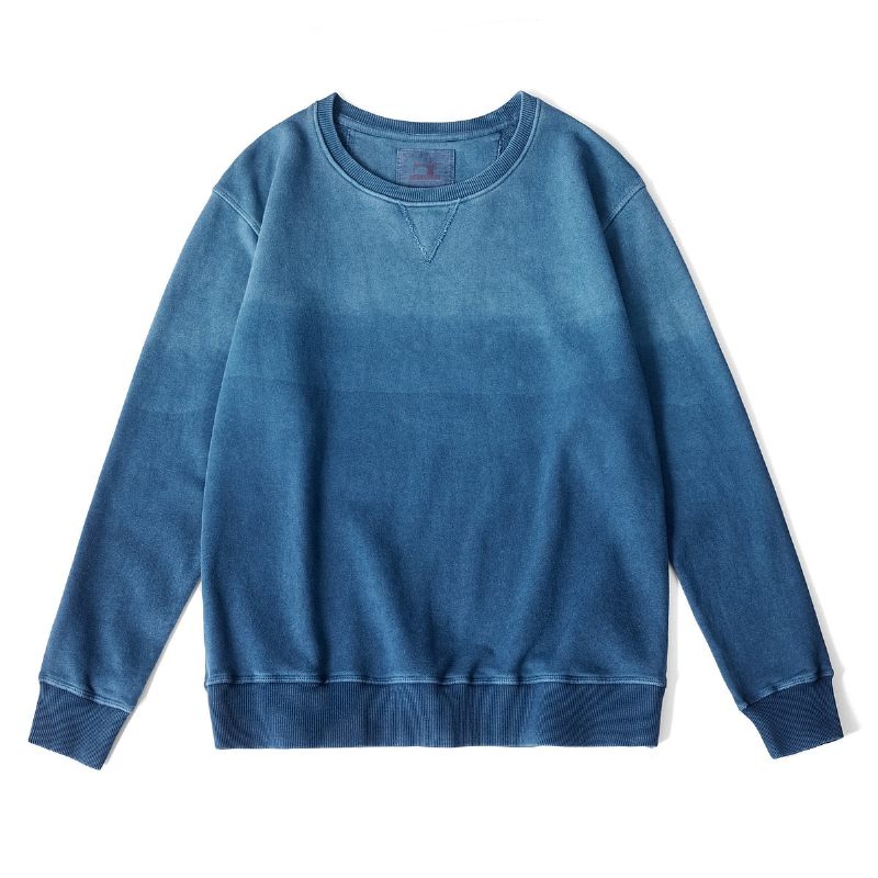 Vintage Gradient Sweatshirt Herr Ny Vår Höst Kammad Bomull Indigo Pullover Toppar - Gradient Blå