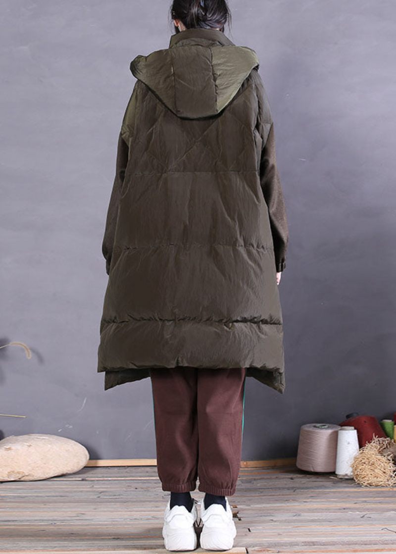 Vintage Green Zip Up Fine Duck Down Puffer Coat Winter - Dunjackor för kvinnor