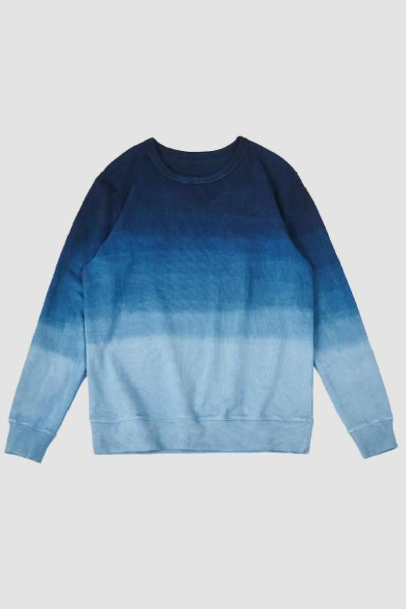 Vintage Kammad Bomull Indigo Sweatshirt Herr Vår Höst Gradient Luvtröja Utan Huvtröja Toppar