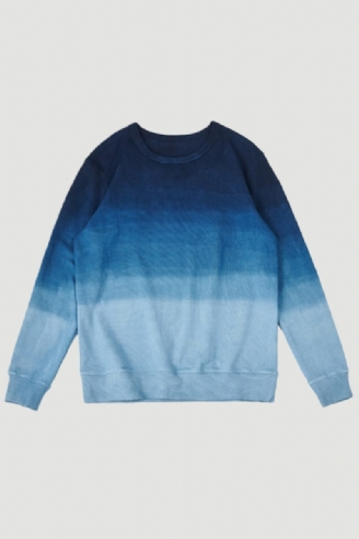 Vintage Kammad Bomull Indigo Sweatshirt Herr Vår Höst Gradient Luvtröja Utan Huvtröja Toppar