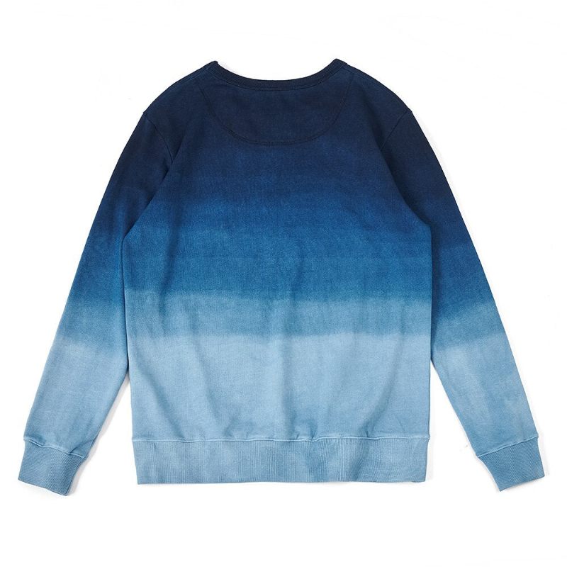 Vintage Kammad Bomull Indigo Sweatshirt Herr Vår Höst Gradient Luvtröja Utan Huvtröja Toppar - Gradient Blå