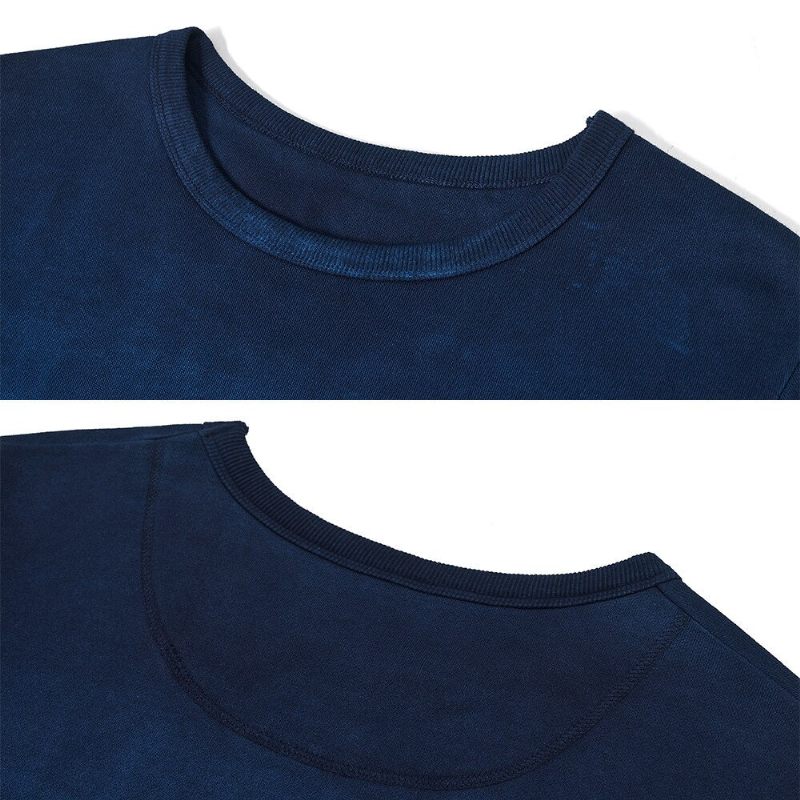 Vintage Kammad Bomull Indigo Sweatshirt Herr Vår Höst Gradient Luvtröja Utan Huvtröja Toppar - Gradient Blå