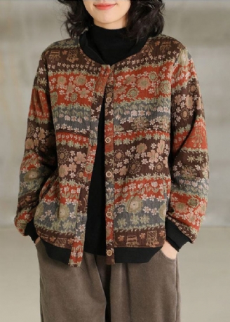 Vintage Khaki Oversized Print Varm Fleece Coat Spring