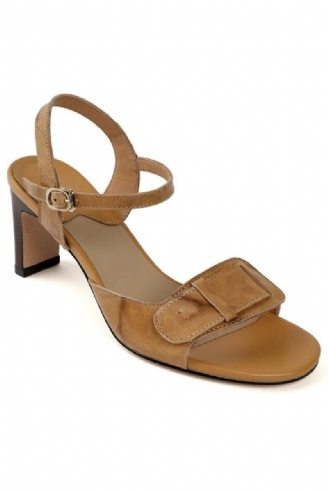 Vintage Lädersandaler Dam Spänne Sommar Sandaler Tjocka Högklackade Slingbacks Damsandaler