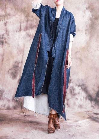 Vintage Oversize Kappor Höst Ytterkläder Blå Patchwork Asymmetriska