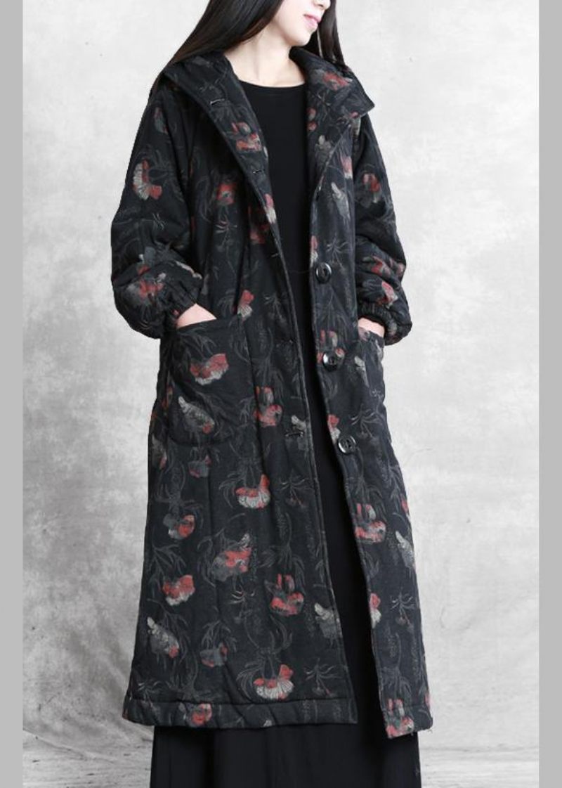 Vintage Oversize Trenchcoat Mörkgrå Tryck Luva Button Down Yllerockar - Dunjackor för kvinnor