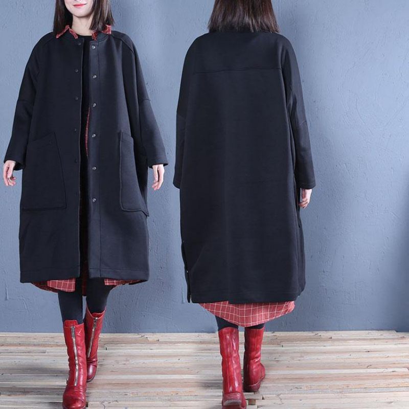 Vintage Plus Size Kläder Svart Sida Öppen Höst Kvinnor Kappor - Trenchcoats för kvinnor