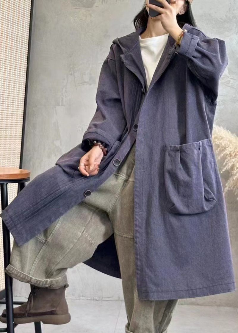 Vintage Svart Rynkig Knapp Hoodies Denim Trench Coats Fall - Svart