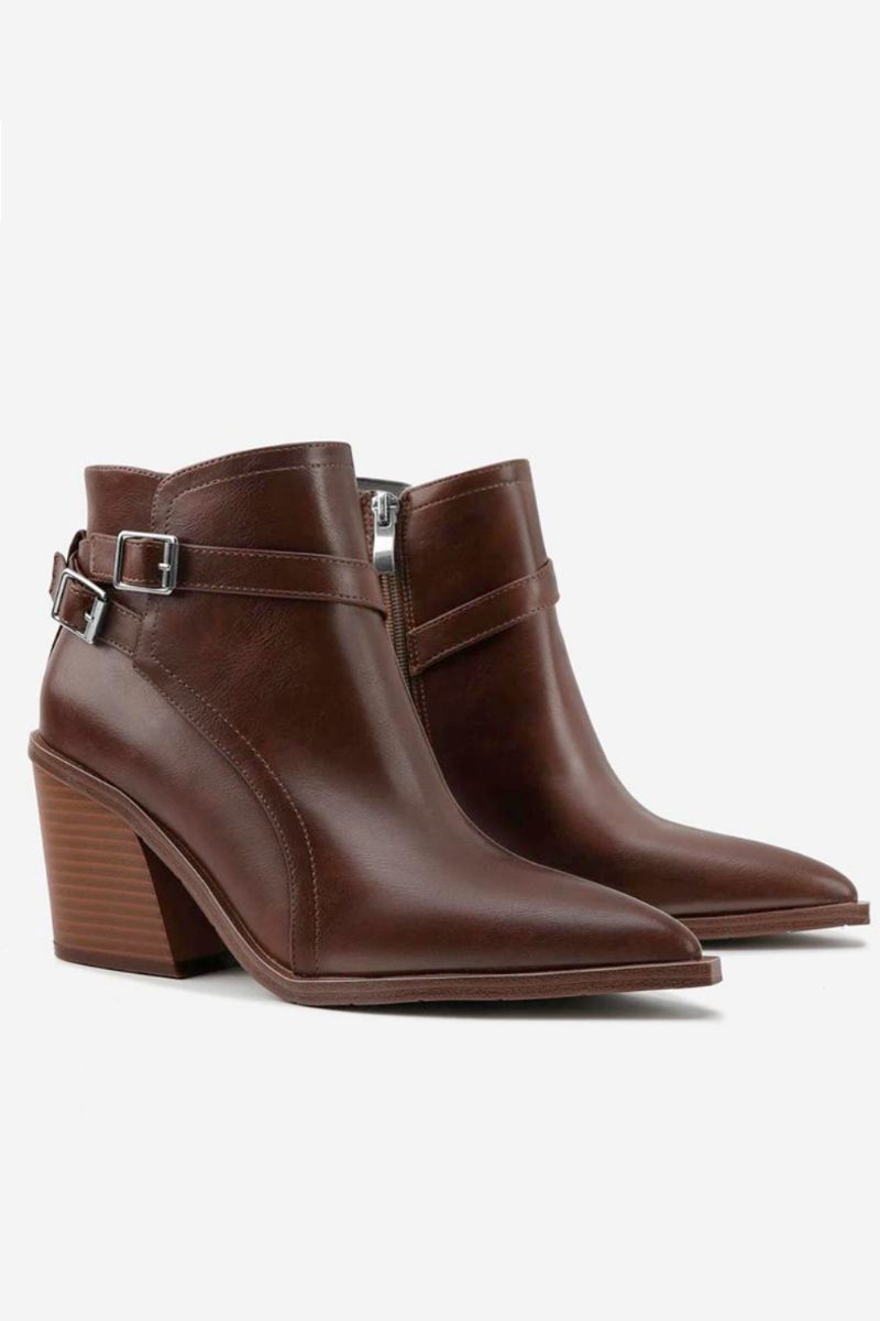 Vinter Chelsea Boots Spetsiga Tå Kvinnor Ankel Retro Chunky Högklackat