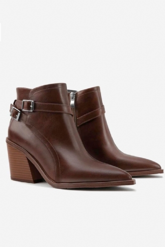 Vinter Chelsea Boots Spetsiga Tå Kvinnor Ankel Retro Chunky Högklackat