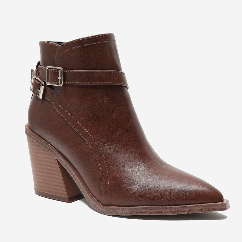 Vinter Chelsea Boots Spetsiga Tå Kvinnor Ankel Retro Chunky Högklackat - Svart