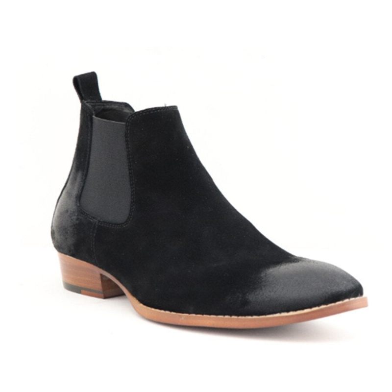 Vinter Handgjord Wedge Slim Elastisk Slip On Herr Casual Mockaboots Äkta Läder Toed Chelsea Ankel Skor - Svart