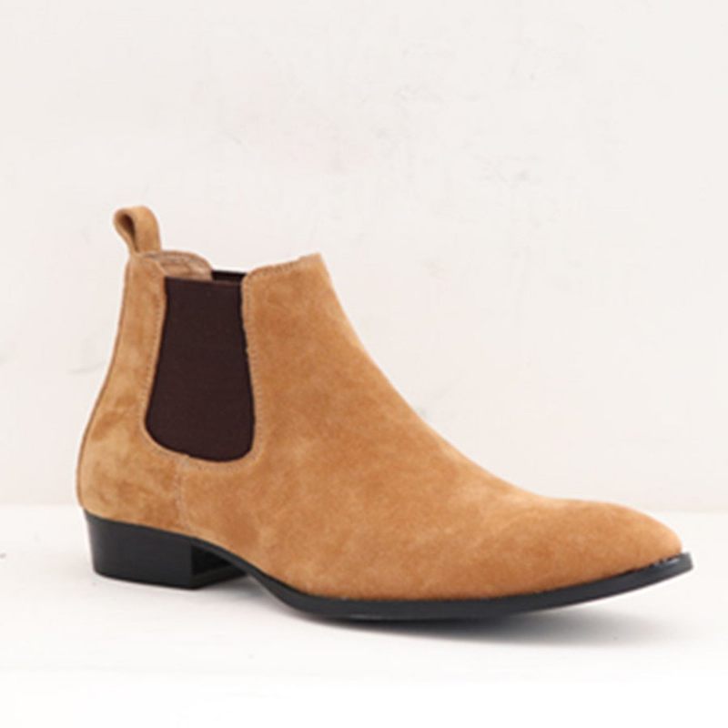 Vinter Handgjord Wedge Slim Elastisk Slip On Herr Casual Mockaboots Äkta Läder Toed Chelsea Ankel Skor - Svart