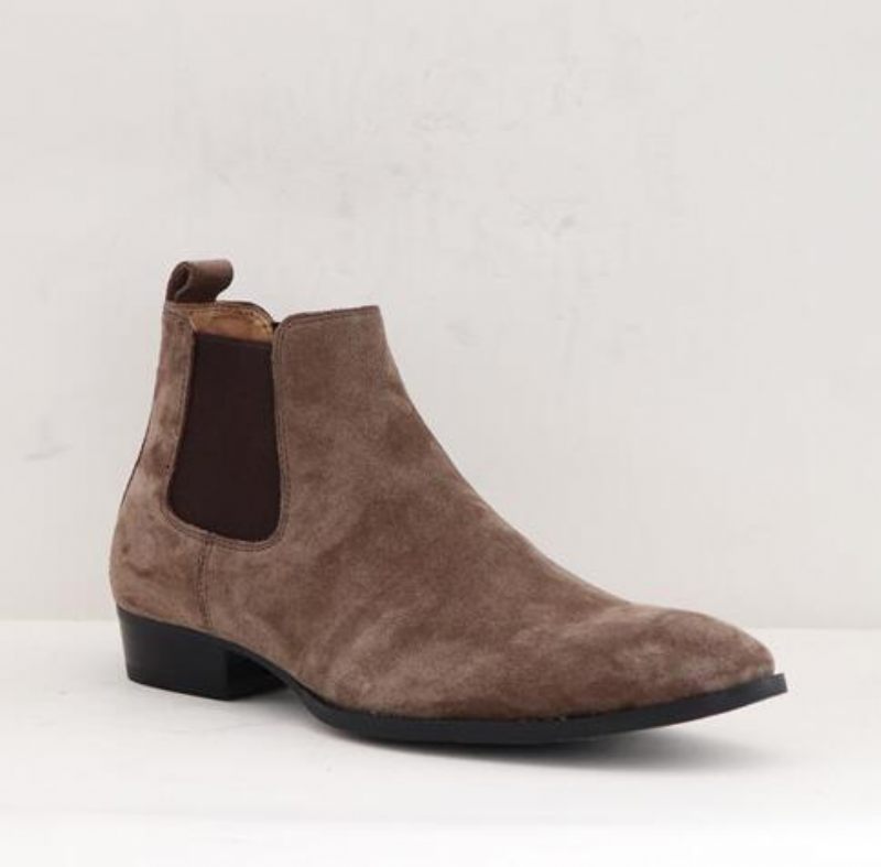 Vinter Handgjord Wedge Slim Elastisk Slip On Herr Casual Mockaboots Äkta Läder Toed Chelsea Ankel Skor - Svart