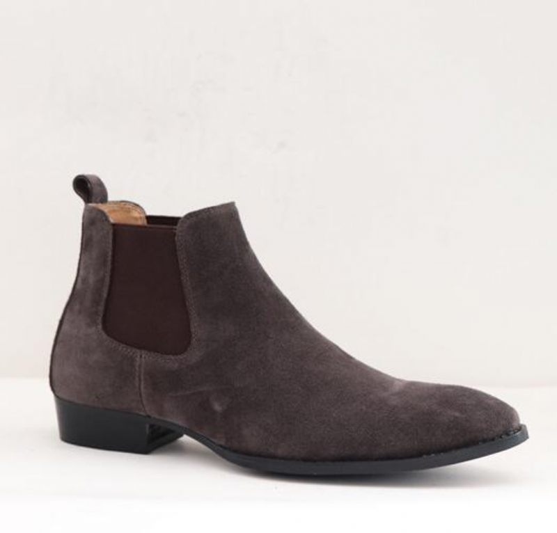 Vinter Handgjord Wedge Slim Elastisk Slip On Herr Casual Mockaboots Äkta Läder Toed Chelsea Ankel Skor - Svart