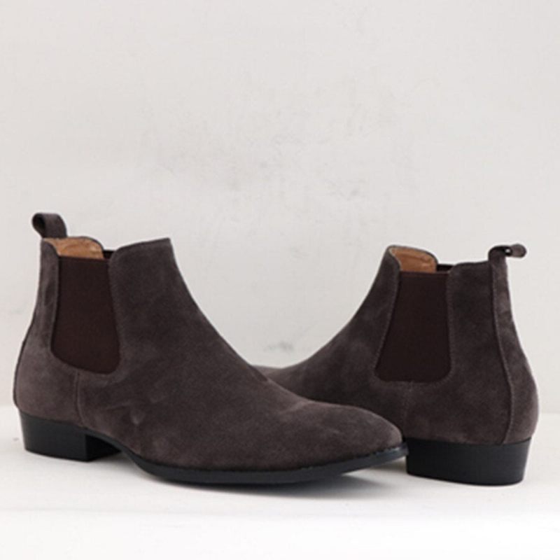 Vinter Handgjord Wedge Slim Elastisk Slip On Herr Casual Mockaboots Äkta Läder Toed Chelsea Ankel Skor - Svart