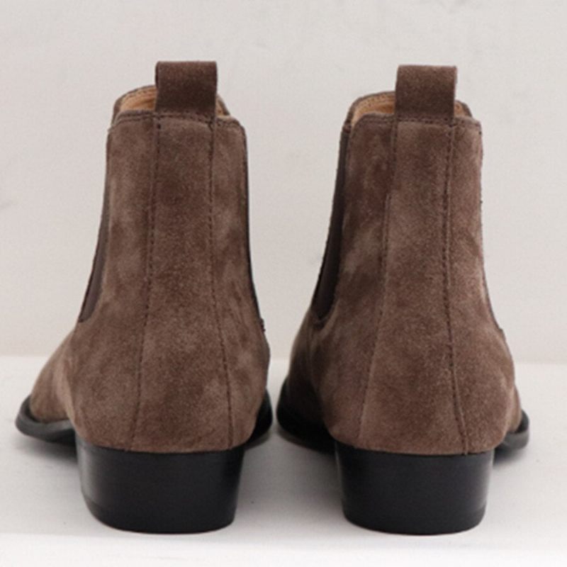 Vinter Handgjord Wedge Slim Elastisk Slip On Herr Casual Mockaboots Äkta Läder Toed Chelsea Ankel Skor - Svart