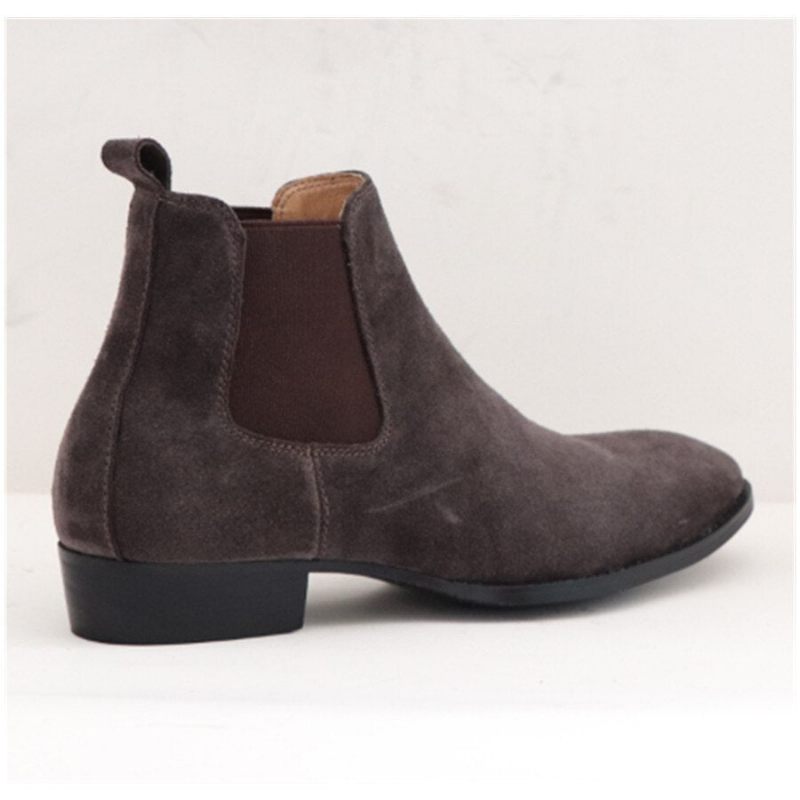 Vinter Handgjord Wedge Slim Elastisk Slip On Herr Casual Mockaboots Äkta Läder Toed Chelsea Ankel Skor - Svart