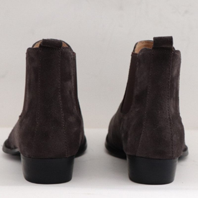 Vinter Handgjord Wedge Slim Elastisk Slip On Herr Casual Mockaboots Äkta Läder Toed Chelsea Ankel Skor - Svart