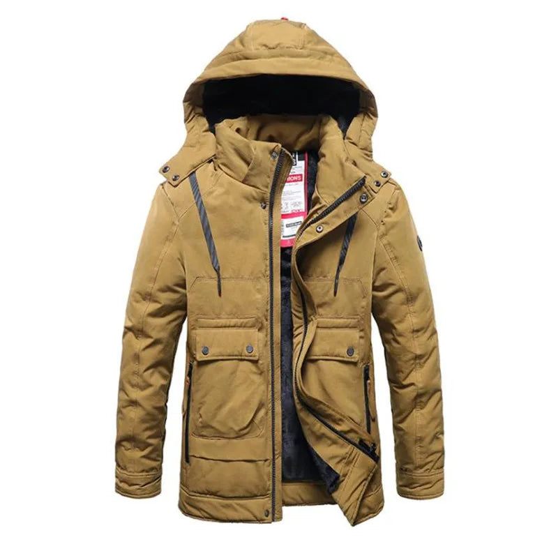 Vinter Herr Tjockjacka Casual Hooded Warm Windbreaker Parkas Kappor Man - Svart