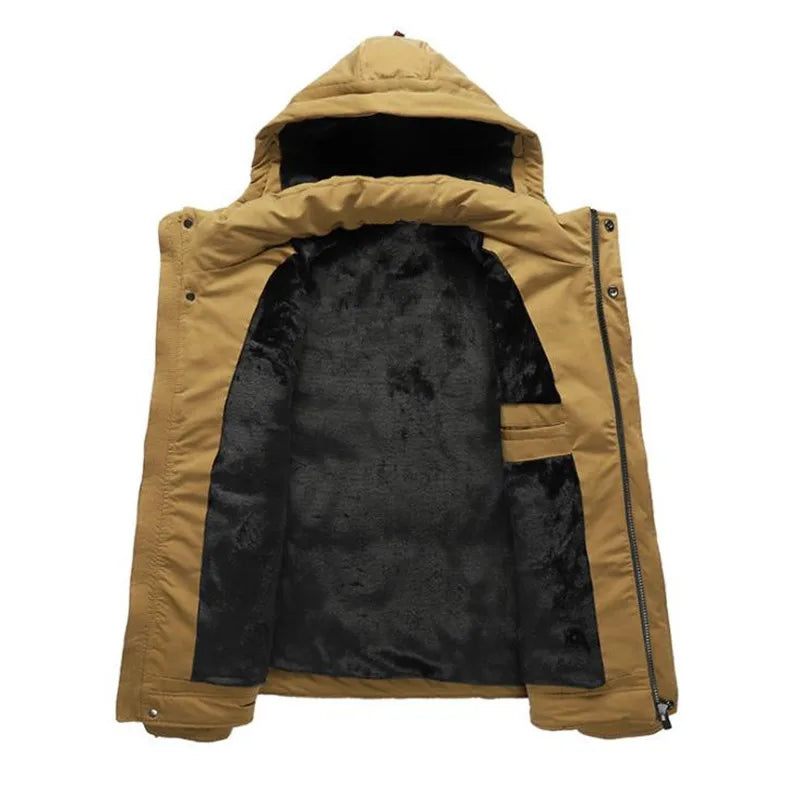 Vinter Herr Tjockjacka Casual Hooded Warm Windbreaker Parkas Kappor Man - Svart