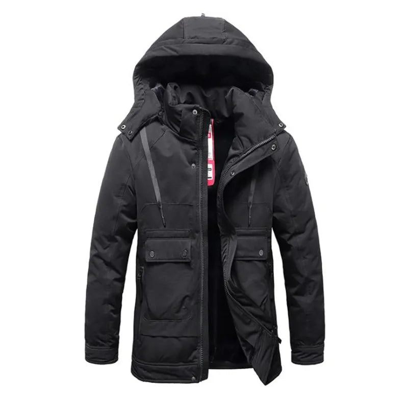 Vinter Herr Tjockjacka Casual Hooded Warm Windbreaker Parkas Kappor Man - Svart