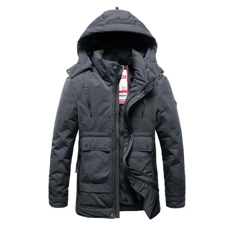 Vinter Herr Tjockjacka Casual Hooded Warm Windbreaker Parkas Kappor Man - Svart