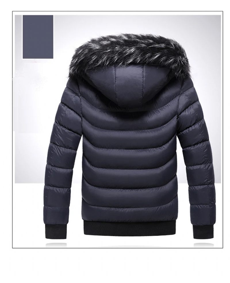 Vinter Herr Velvet Parka Coat Pälskrage Hooded Plus Thick Warm Jacka - Svart