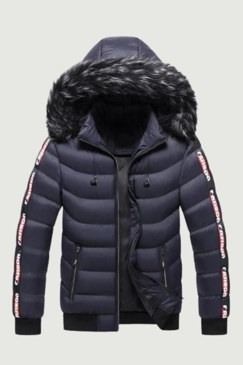 Vinter Herr Velvet Parka Coat Pälskrage Hooded Plus Thick Warm Jacka