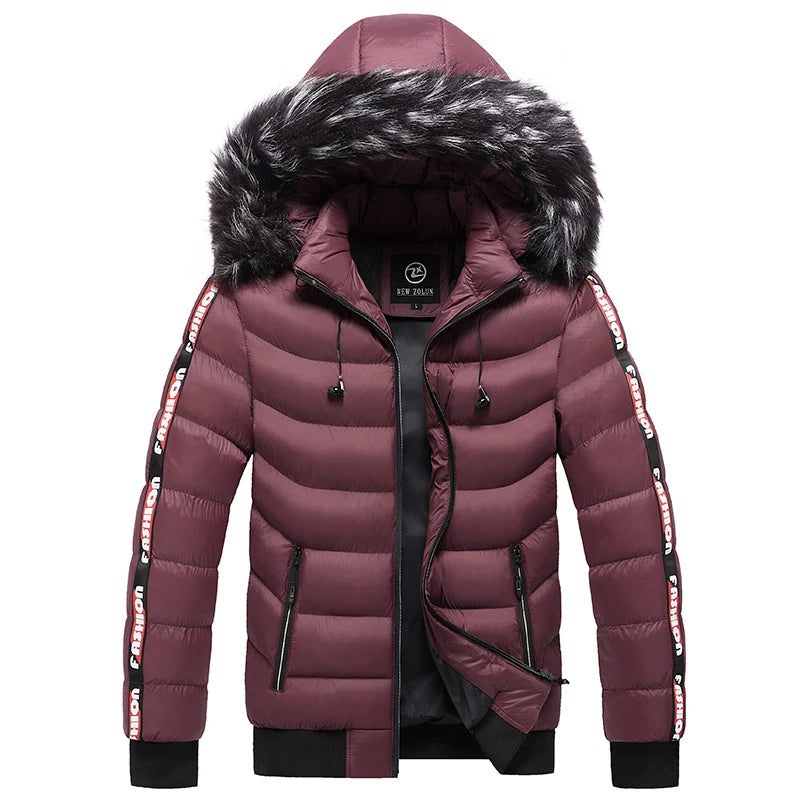 Vinter Herr Velvet Parka Coat Pälskrage Hooded Plus Thick Warm Jacka - Svart