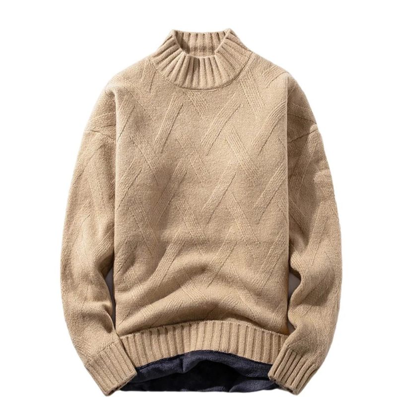 Vinter Män Tröja Turtleneck Stickare Pullovers Varm Fritid Lång Ärm Tjocka Varma Streetwear - Kaki