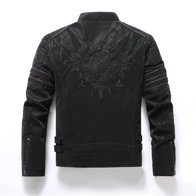 Vinter Motorcykel Skinnjacka Män Vintage Fleece Varm Flerficks Läderjacka Manlig Dragkedja Höst Ytterkläder - Black01