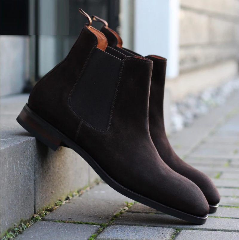 Vinter Solid Chelsea-stövlar För Män Handgjorda Arbetsskor Herr Add Velvet Non-slip Designer Boot - Brun