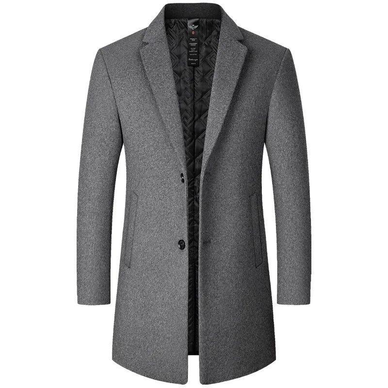 Vinter Ull Män Tjock Kappa Krage Man Ull Blend Ytterkläder Jacka Smart Casual Trench - Svart