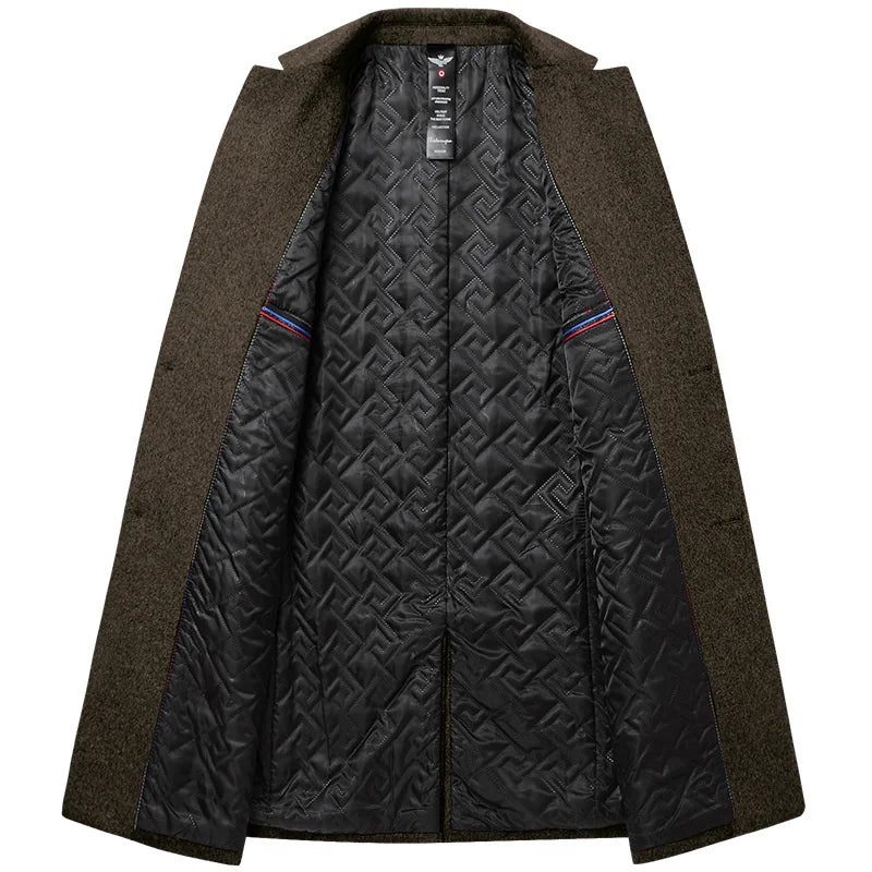 Vinter Ull Män Tjock Kappa Krage Man Ull Blend Ytterkläder Jacka Smart Casual Trench - Svart